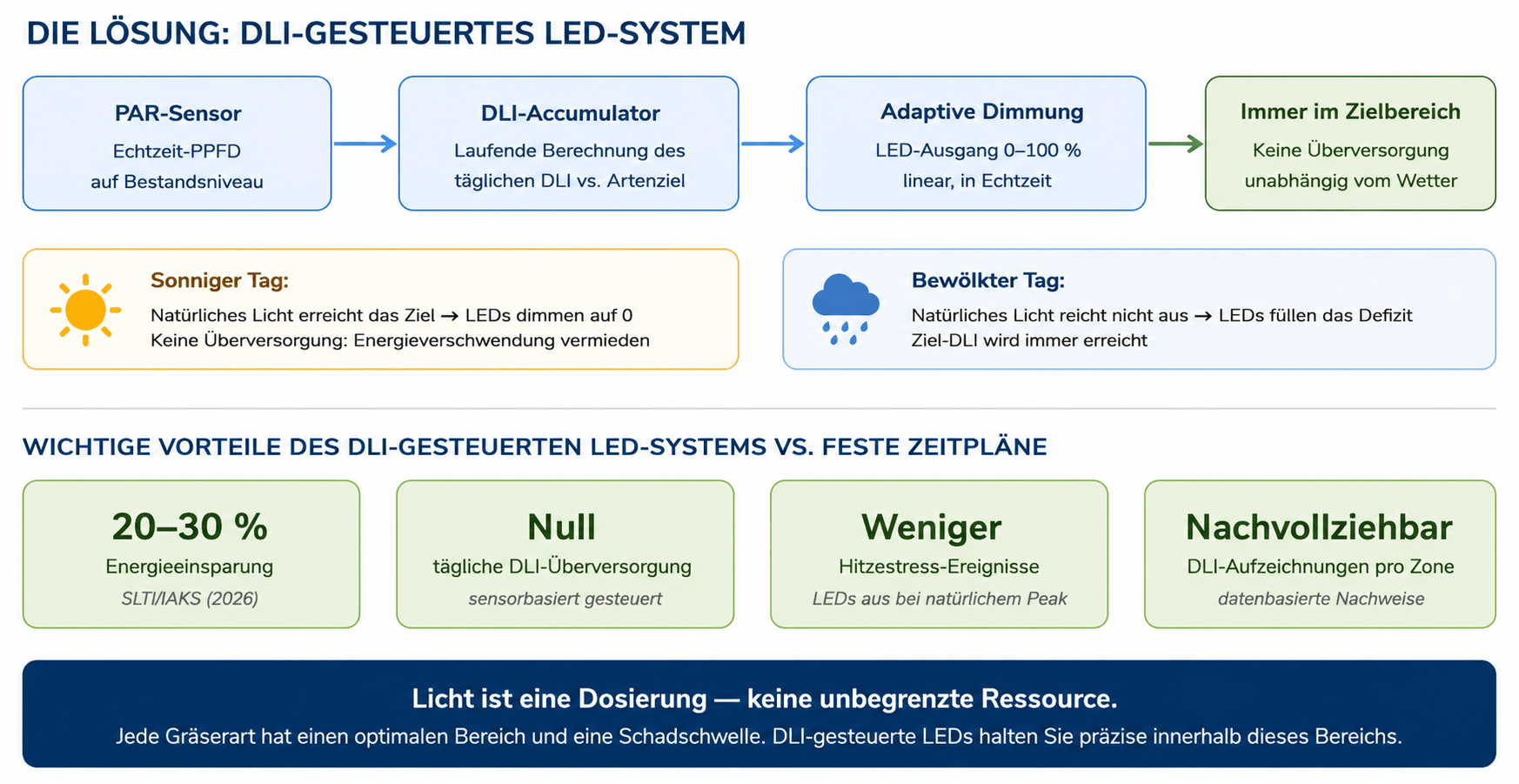 Echtzeit-DLI-gesteuertes LED-System im Vergleich zu Belichtung mit festem Zeitplan
